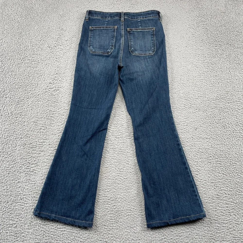 KUT from the Kloth Jeans Women 4P Blue Ana High Rise Flare Front Patch Pockets - Picture 2 of 10